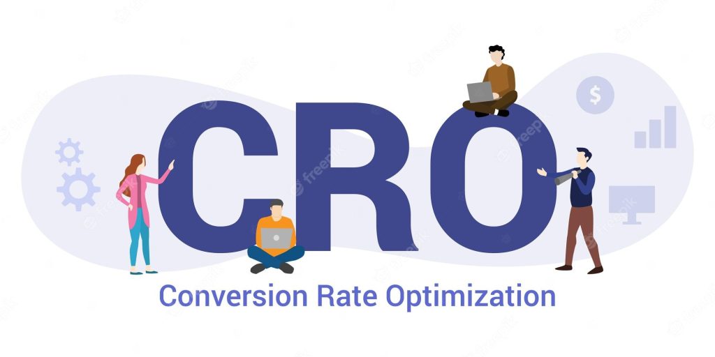 cro conversion rate optimization concept with big word text team people with modern flat style vector illustration 65709 300